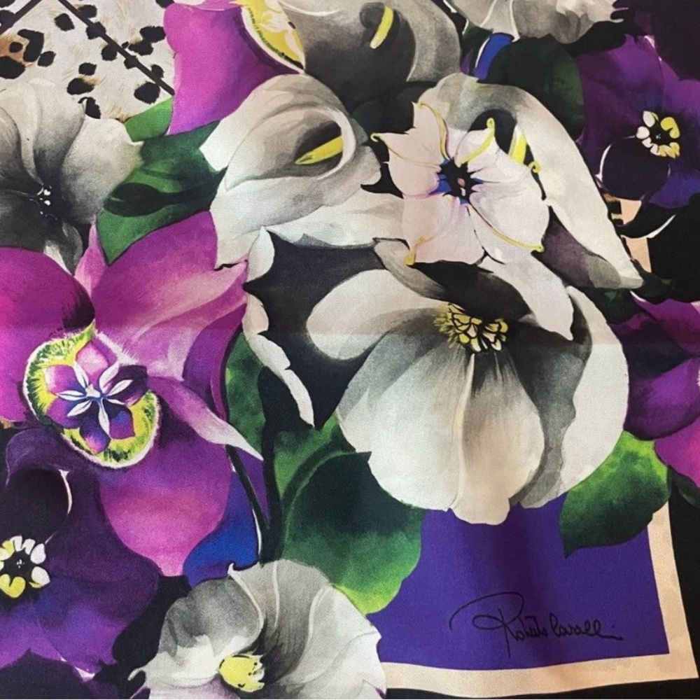 Roberto Cavalli Vibrant Purple and Leopard Print Scarf - Picture 3 of 5